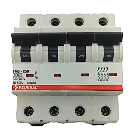 Federal FM6, Federal FM6E, 4x50A sigorta, 4 kutuplu sigorta, 6kA sigorta, C tipi sigorta, minyatür devre kesici, otomatik sigort