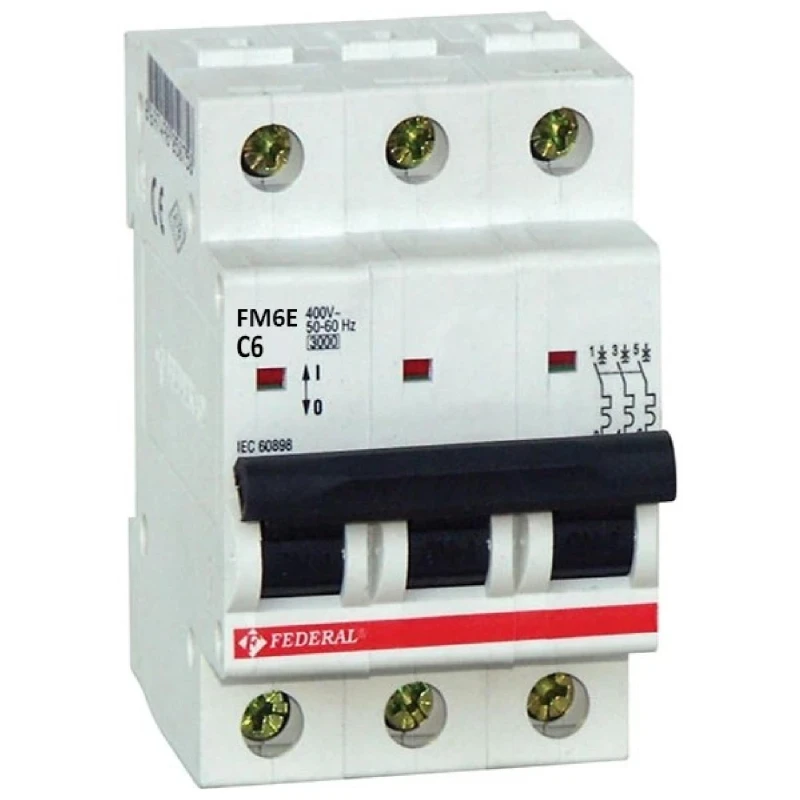 Federal FM6 ES, 3x6A sigorta, 3P sigorta, 6kA sigorta, C tipi sigorta, minyatür devre kesici, otomatik sigorta, üç fazlı sigorta