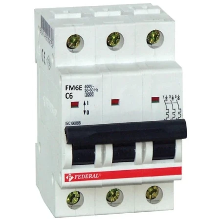 Federal FM6 ES, 3x6A sigorta, 3P sigorta, 6kA sigorta, C tipi sigorta, minyatür devre kesici, otomatik sigorta, üç fazlı sigorta