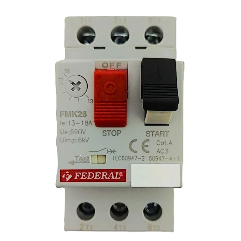 Federal FMK25, motor koruma şalteri, 13-18A motor koruma, 3 fazlı motor şalteri, termik manyetik şalter, motor şalteri, motor ko