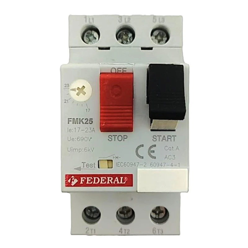 Federal FMK25, motor koruma şalteri, 17-23A motor koruma, 3P motor koruma, motor koruma şalteri fiyatları, aşırı akım koruma, fa