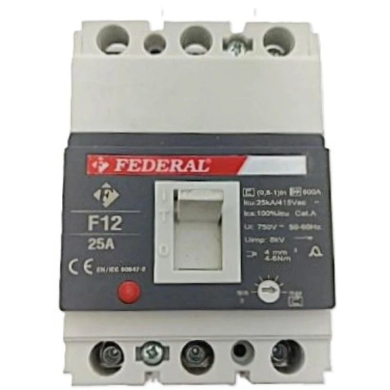 Federal F12S, kompakt şalter, 3x32A kompakt şalter, 25kA şalter, sabit ayarlı şalter, termik manyetik şalter, MCCB, ana pano şal