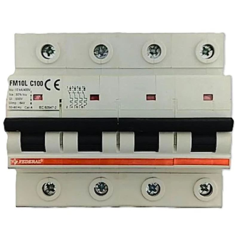 Federal FM10L, 4x100A sigorta, 4 kutuplu sigorta, 10kA sigorta, C tipi sigorta, minyatür devre kesici, otomatik sigorta, elektri