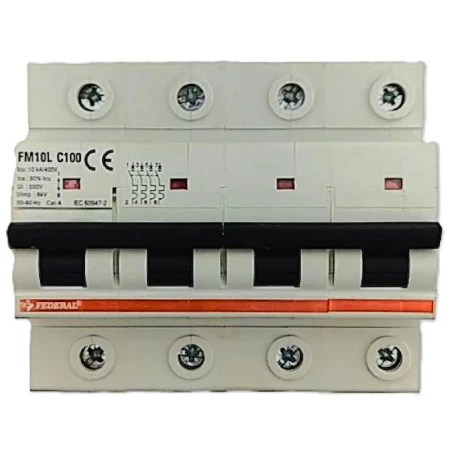 Federal FM10L, 4x100A sigorta, 4 kutuplu sigorta, 10kA sigorta, C tipi sigorta, minyatür devre kesici, otomatik sigorta, elektri