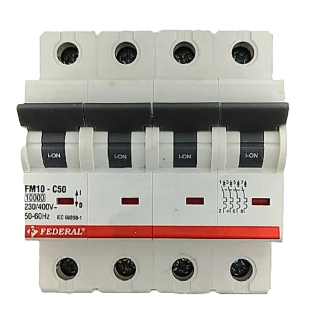 Federal FM10, 4x50A sigorta, 4 kutuplu sigorta, 10kA sigorta, C tipi sigorta, minyatür devre kesici, otomatik sigorta, elektrik 