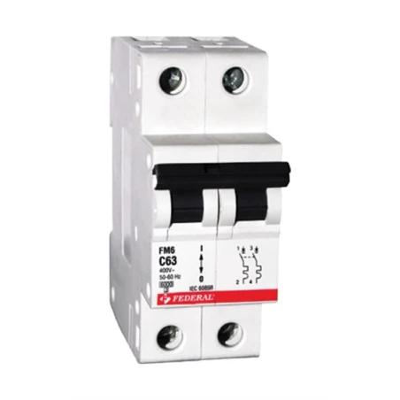 Federal, FM6, FM6E, otomatik sigorta, 2x40A, 2 kutup, 6kA, C tipi, C eğrisi, kısa devre koruması, aşırı yük koruması, tek faz, e