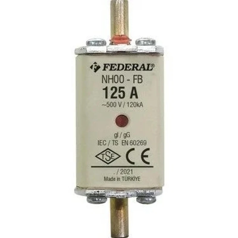 Federal NH00, 125A bıçaklı sigorta, buşonlu sigorta, bıçaklı sigorta buşonu, tek indikatörlü sigorta, NH00 sigorta, NH sigorta, 