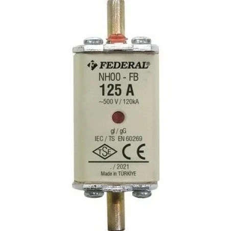 Federal NH00, 125A bıçaklı sigorta, buşonlu sigorta, bıçaklı sigorta buşonu, tek indikatörlü sigorta, NH00 sigorta, NH sigorta, 