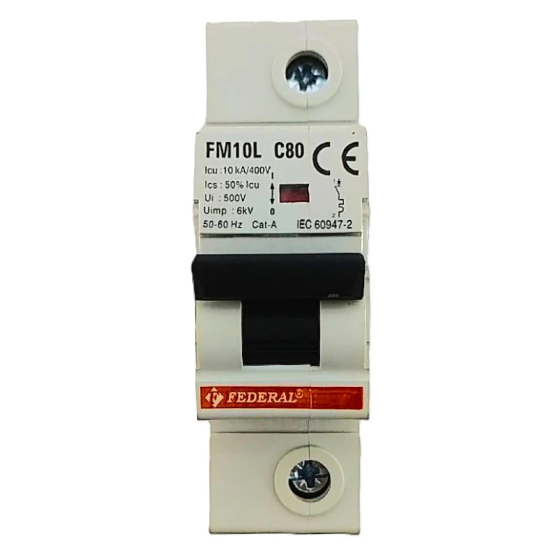Federal, FM10L, otomatik sigorta, 1x80A, 1 kutup, 10kA, C tipi, C eğrisi, kısa devre koruması, aşırı yük koruması, tek faz, endü