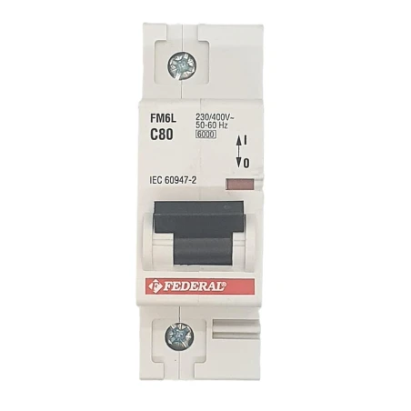 Federal sigorta, 1x80A, 6kA, C sigorta, Fm6L, otomatik sigorta, Federal elektrik, devre kesici, monofaze sigorta, 80 amper, elek