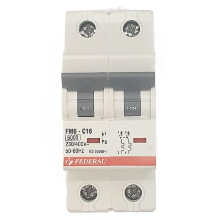 Federal sigorta, 2x16A, 6kA, C sigorta, Fm6, Fm6E, otomatik sigorta, Federal elektrik, devre kesici, parafaze sigorta, 16 amper,