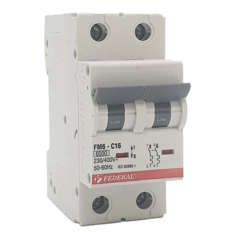 Federal sigorta, 2x16A, 6kA, C sigorta, Fm6, Fm6E, otomatik sigorta, Federal elektrik, devre kesici, parafaze sigorta, 16 amper,