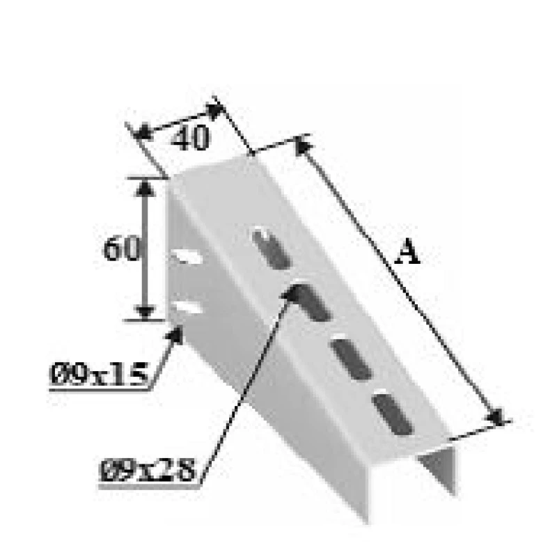 400x1,5mm Sac Kanal U Profil Geçmeli Konsol H:60mm