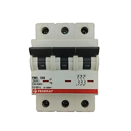 Federal otomat, 3x50A sigorta, C tipi otomat, 3kA sigorta, Fm3, trifaze sigorta, üç fazlı otomat, motor koruma sigortası, C eğri
