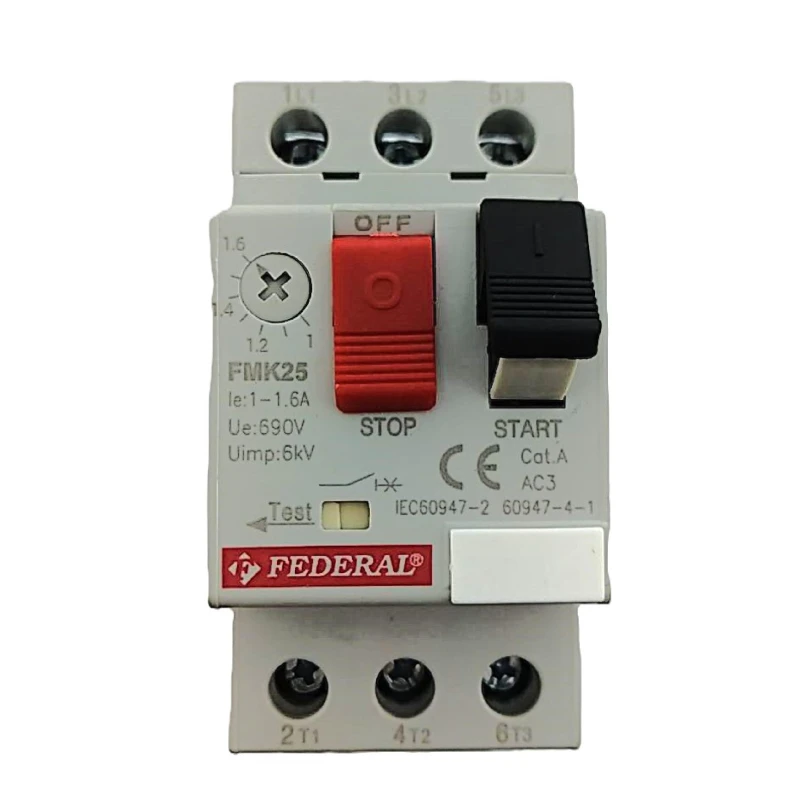 Federal, FMK25, motor koruma şalteri, 3 faz, 3 kutuplu, 1-1.6A, termik ayar, kısa devre koruması, aşırı yük koruması, motor şalt