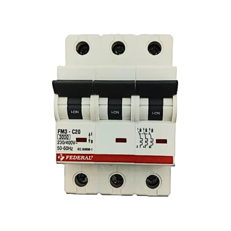Federal FM3, 3x20A sigorta, 3 fazlı sigorta, C tipi sigorta, 3kA sigorta, minyatür devre kesici, otomatik sigorta, üç kutuplu si