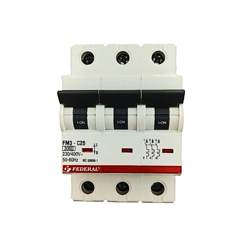 Federal FM3, 3x25A sigorta, 3 fazlı sigorta, C tipi sigorta, 3kA sigorta, minyatür devre kesici, elektrik panosu sigortası, üç k