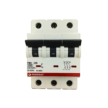 Federal FM3, 3x25A sigorta, 3 fazlı sigorta, C tipi sigorta, 3kA sigorta, minyatür devre kesici, elektrik panosu sigortası, üç k