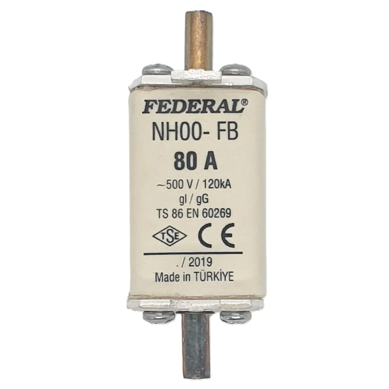 Federal sigorta, NH00 sigorta, 80A sigorta buşonu, 120kA sigorta, bıçaklı sigorta, tek indikatör sigorta, Federal NH sigorta, yü