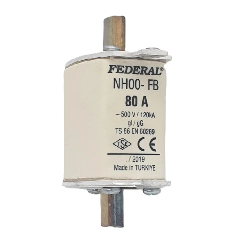 Federal sigorta, NH00 sigorta, 80A sigorta buşonu, 120kA sigorta, bıçaklı sigorta, tek indikatör sigorta, Federal NH sigorta, yü