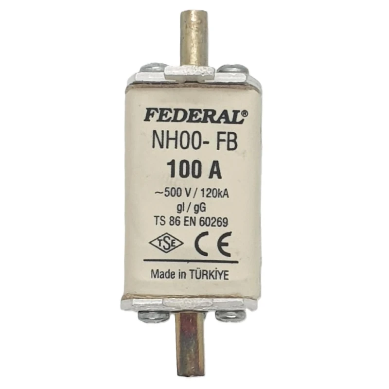 Federal sigorta, NH00 sigorta, 100A sigorta buşonu, 120kA sigorta, bıçaklı sigorta, tek indikatör sigorta, Federal NH sigorta, y