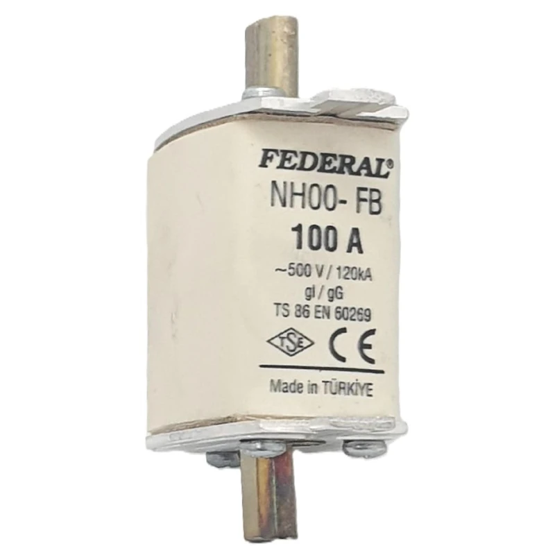 Federal sigorta, NH00 sigorta, 100A sigorta buşonu, 120kA sigorta, bıçaklı sigorta, tek indikatör sigorta, Federal NH sigorta, y