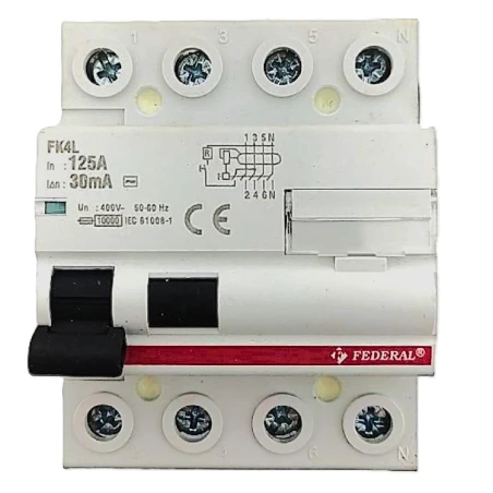Federal FK4LK, kaçak akım rölesi, 4x125A kaçak akım, 30mA kaçak akım, 10kA kaçak akım rölesi, topraklama kaçağı koruma, kaçak ak
