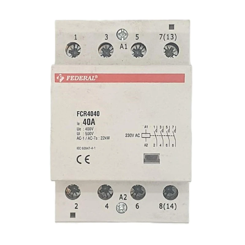 Federal kontaktör, tesisat kontaktörü, 4x40A kontaktör, 4NA kontaktör, FCR4040, Federal elektrik, güç kontaktörü, modüler kontak