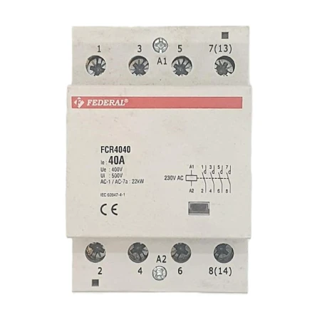 Federal kontaktör, tesisat kontaktörü, 4x40A kontaktör, 4NA kontaktör, FCR4040, Federal elektrik, güç kontaktörü, modüler kontak