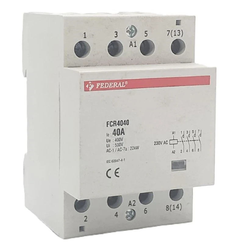 Federal kontaktör, tesisat kontaktörü, 4x40A kontaktör, 4NA kontaktör, FCR4040, Federal elektrik, güç kontaktörü, modüler kontak